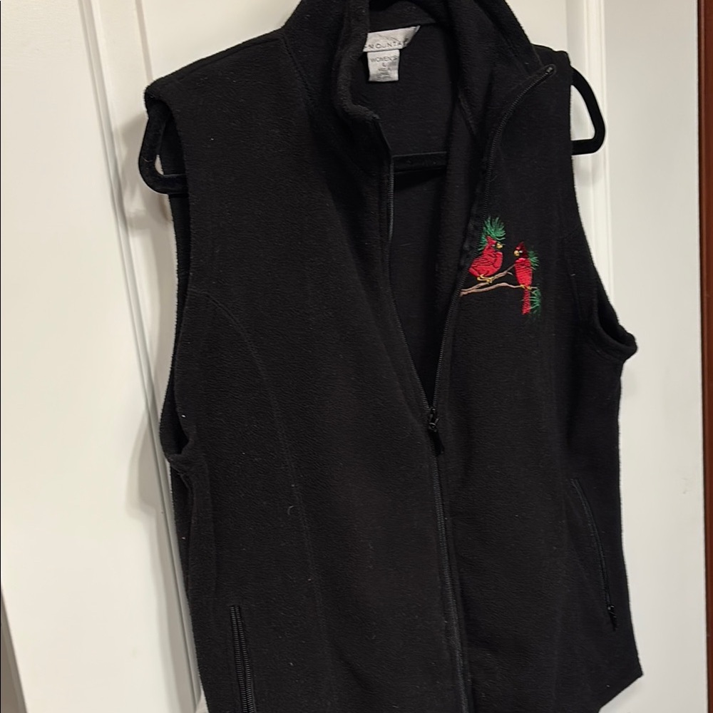 Black Fleece Vest with Cardinal Embroidery